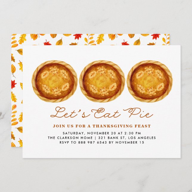 Let's Eat Pie | Watercolor Baked Pies Thanksgiving Invitation (Front/Back)