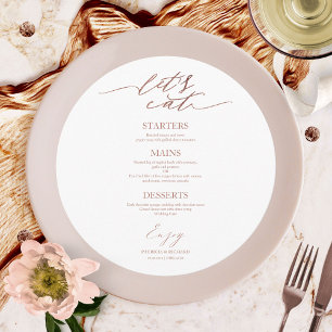 Let's Eat Round Wedding Menu Card For Plate
