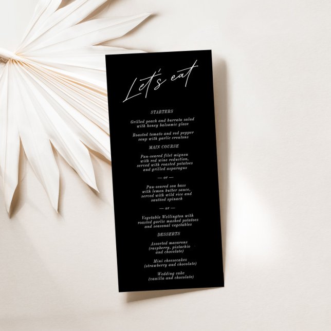 "Let's Eat" Simple Elegant Black Wedding Menu ("Let's Eat" Simple Elegant Black Wedding Menu)
