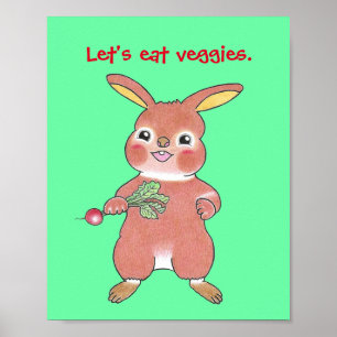 "Let's eat vegetables" hungry bunny nursery poster