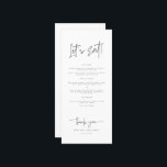 Let's Eat Whimsical Calligraphy Modern Wedding Menu<br><div class="desc">Where Dreams Meet Elegance Elevate your special day with our enchanting ensemble of stationery, meticulously crafted to infuse your wedding with whimsy and grace. From delicate invitations to exquisite place cards, this collection is a symphony of intricate calligraphy and timeless design. Create a celebration that's uniquely yours, as our Whimsical...</div>