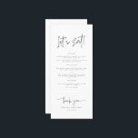 Let's Eat Whimsical Calligraphy Modern Wedding Menu<br><div class="desc">Where Dreams Meet Elegance Elevate your special day with our enchanting ensemble of stationery, meticulously crafted to infuse your wedding with whimsy and grace. From delicate invitations to exquisite place cards, this collection is a symphony of intricate calligraphy and timeless design. Create a celebration that's uniquely yours, as our Whimsical...</div>