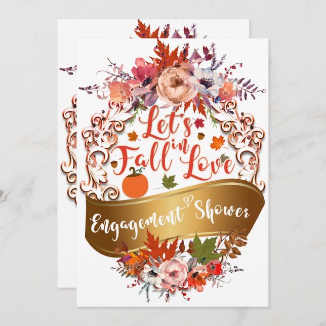 Let's Fall In Love Autumn Floral ENGAGEMENT SHOWER Invitation (Front/Back)