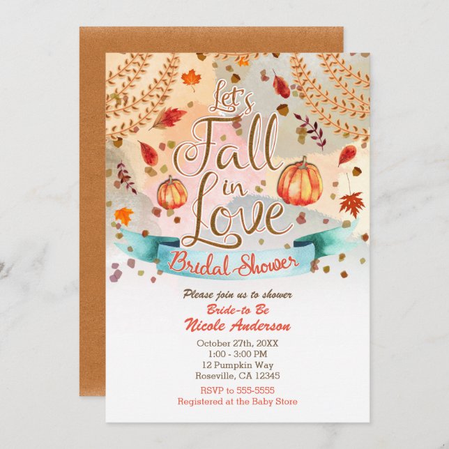 Let's Fall in Love Autumn Pumpkin Bridal Shower Invitation (Front/Back)