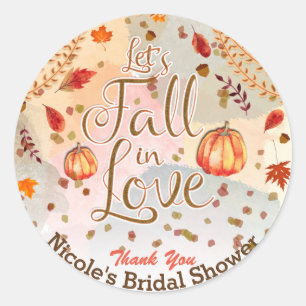 Let's Fall in Love Bridal Shower Autumn Leaves Classic Round Sticker