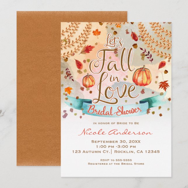 Let's Fall in Love Bridal Shower Autumn Leaves Invitation (Front/Back)