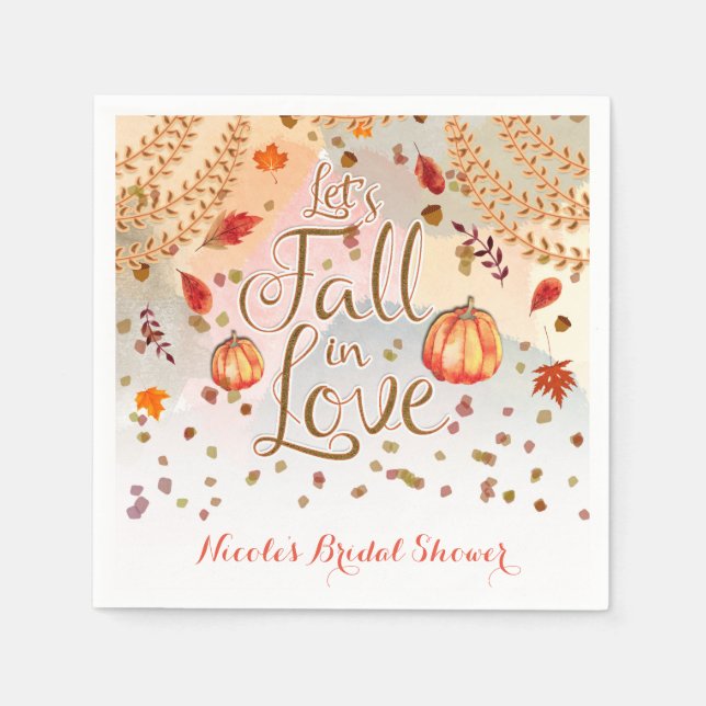 Let's Fall in Love Bridal Shower Autumn Leaves Napkin (Front)