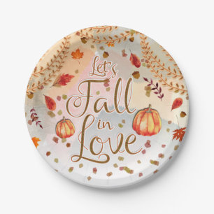 Let's Fall in Love Bridal Shower Autumn Leaves Paper Plate