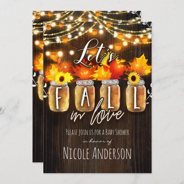 Let's Fall in Love Leaves & Lights Baby Shower Invitation (Front/Back)