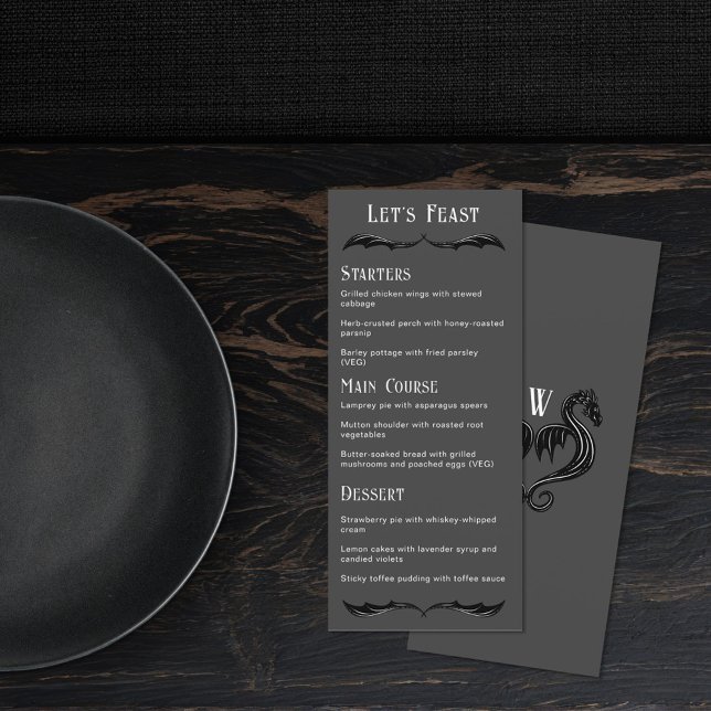 Let's Feast Grey Black Dragon Fantasy Wedding Menu (Creator Uploaded)