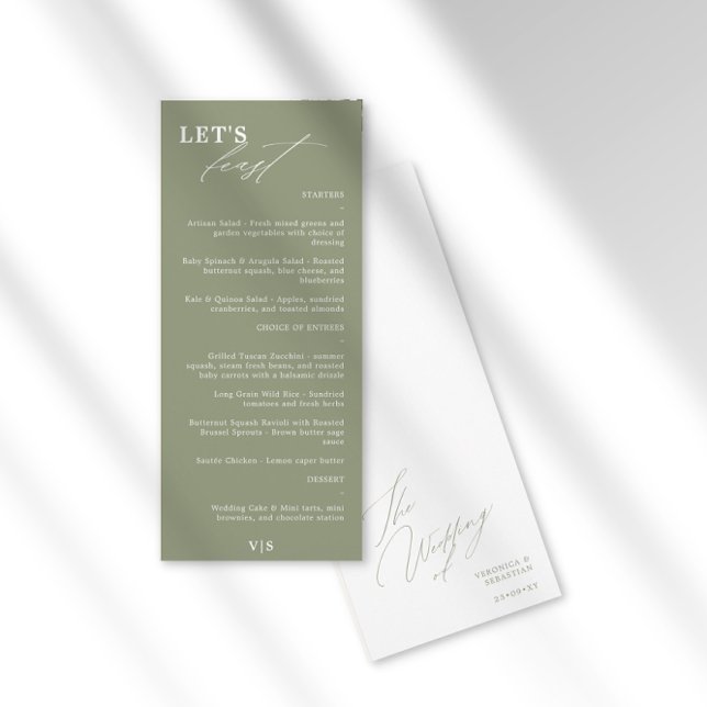 Let's Feast Modern Calligraphy Green Wedding Menu (Creator Uploaded)