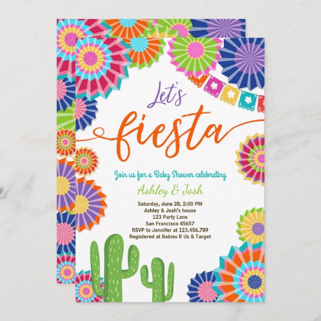 Let's Fiesta Baby Shower invitation Mexican Cactus (Front/Back)