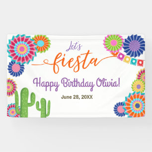 Let's Fiesta Birthday banner Mexican Cactus Floral