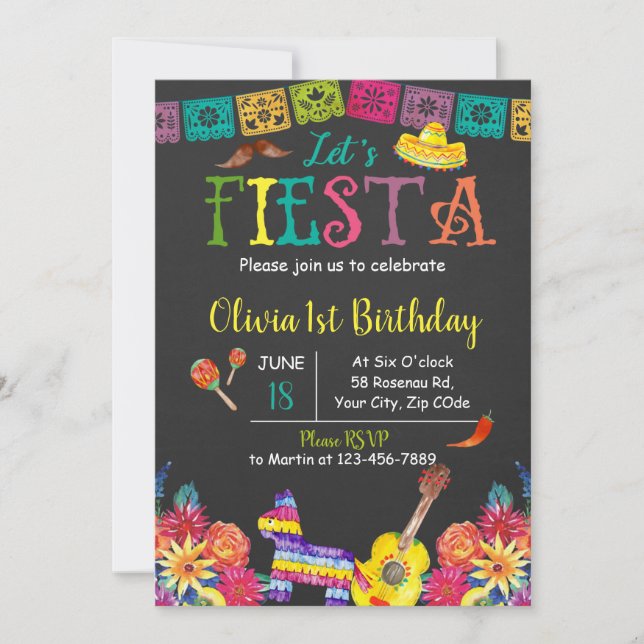 Let's Fiesta birthday invitation (Front)