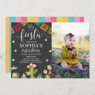 Let's Fiesta Birthday Photo Invitation Black