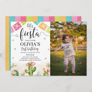 Let's Fiesta Birthday Photo Invitation White