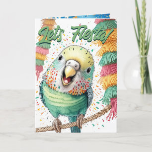 Let's Fiesta Budgie Birthday Card - Cute Piñatas
