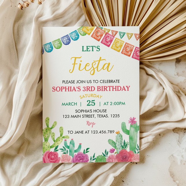 Let's Fiesta Cactus Girl Birthday Invitation (Creator Uploaded)