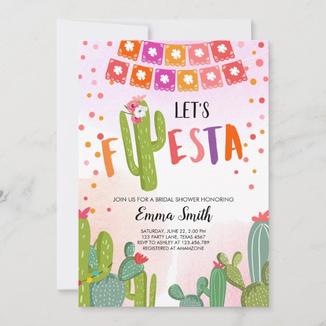 Let's Fiesta Cactus Mexican Fiesta Couples Shower Invitation (Front)