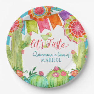 Lets Fiesta Cactus Quinceanera 15th Birthday Party Paper Plate