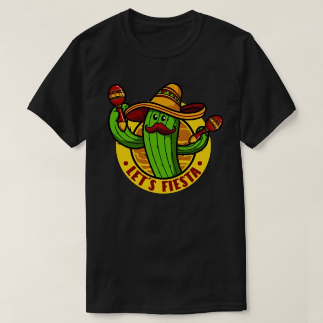 let's fiesta Cactus with Sombrero Cinco de mayo T-Shirt (Design Front)
