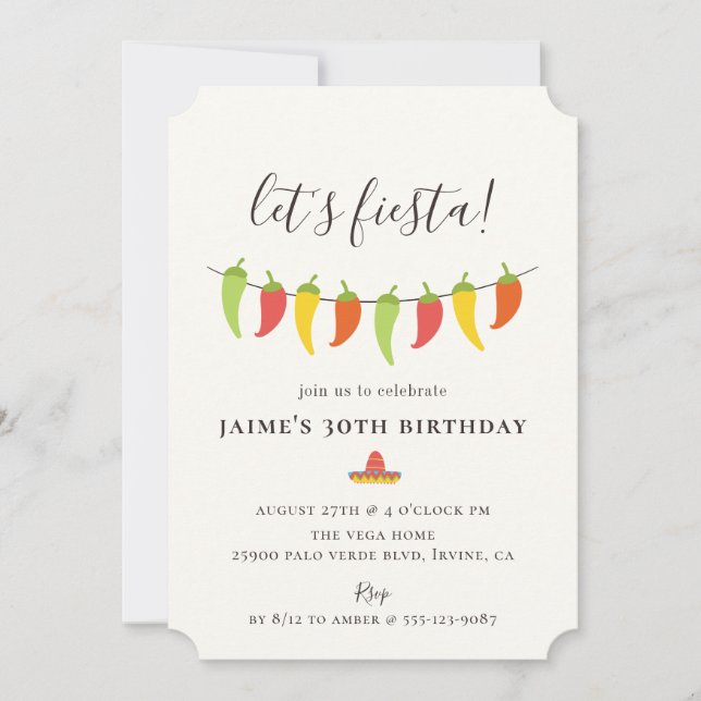 Let's Fiesta Chilli Pepper Birthday Party Invitation (Front)