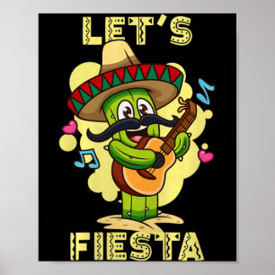Let's fiesta cinco de mayo cactus with guitar andL Poster