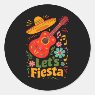 Let's fiesta cinco de mayo guitar mexican vibes classic round sticker