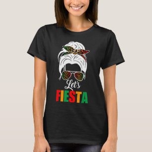 Lets Fiesta Cinco De Mayo Messy Bun Leopard Women T-Shirt