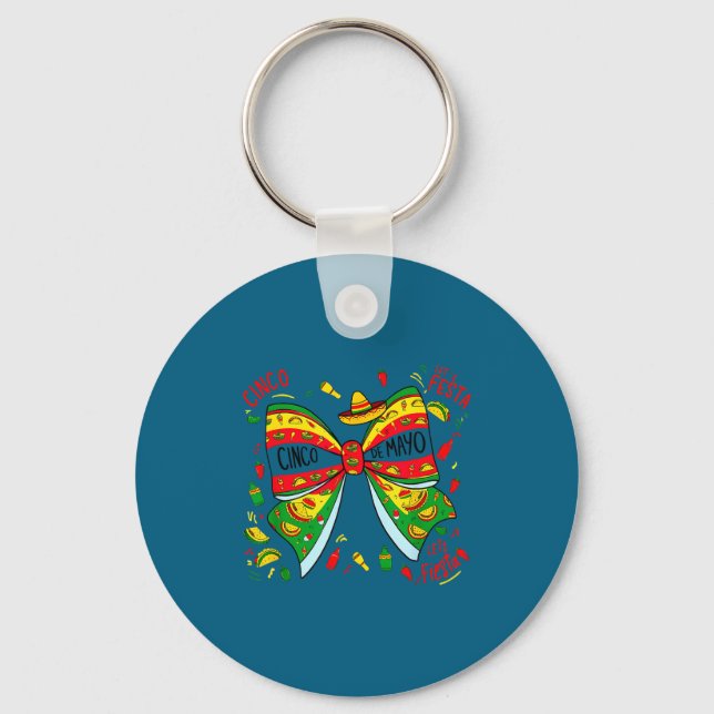 Let's fiesta cinco de mayo mexican bow sombrero key ring (Front)