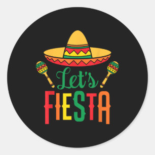 Lets Fiesta Cinco De Mayo Mexican Guitar Sombrero Classic Round Sticker