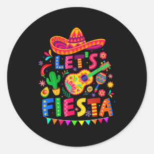 Let's fiesta cinco de mayo mexican sombrero guitar classic round sticker