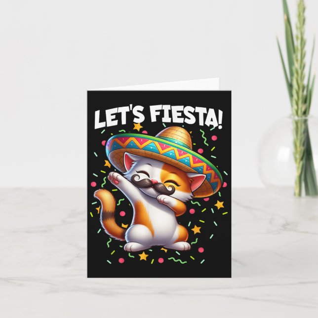 Lets Fiesta Cinco De Mayo Party Dabbing Cat Kitten Card (Front)