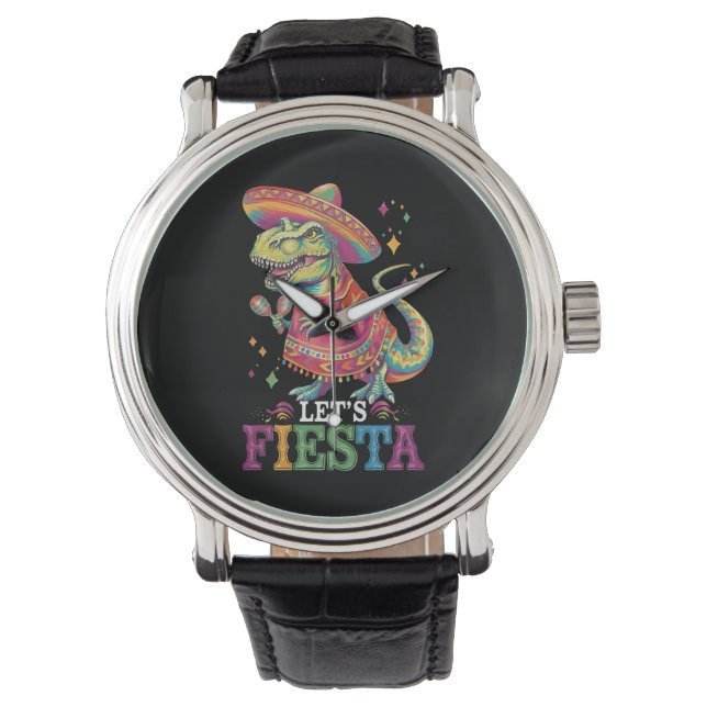 Let's Fiesta Cinco De Mayo T Rex Dinosaur Watch (Front)