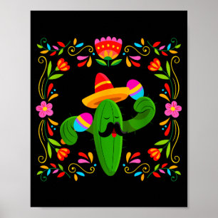 Lets fiesta cinco de mayo with guitar cactus poster