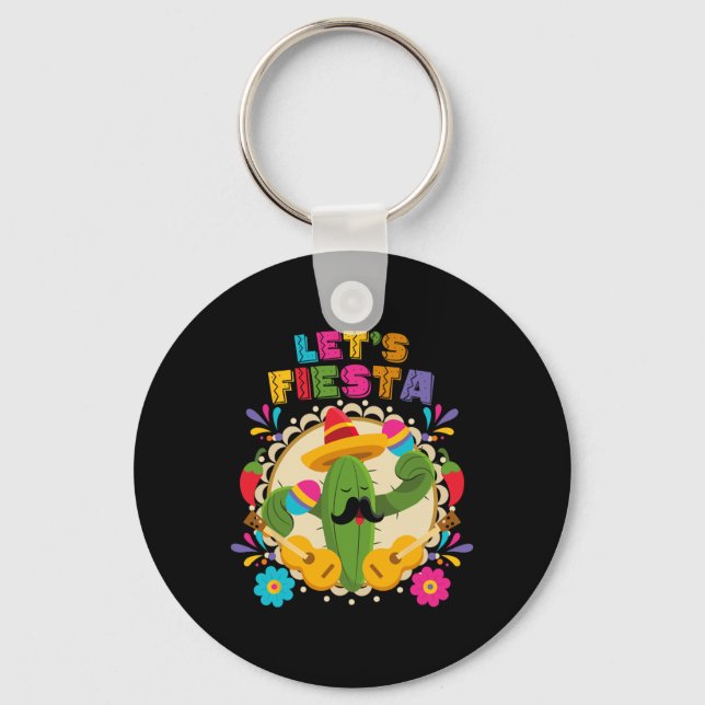 Lets Fiesta Cinco De Mayo With Guitar Cactus Sombr Key Ring (Front)
