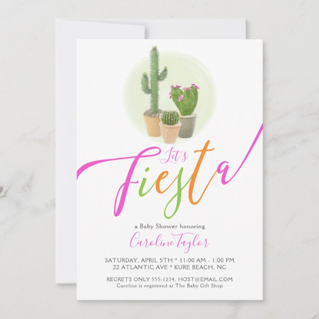 Let's Fiesta Cute Colourful Cactus Baby Shower Invitation (Front)