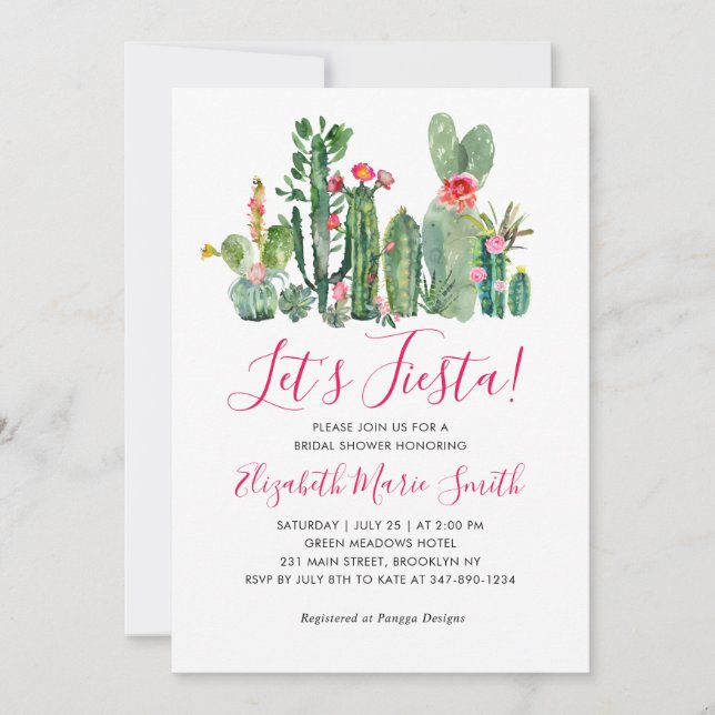 Let's Fiesta Floral Cactus Succulent Bridal Shower Invitation (Front)