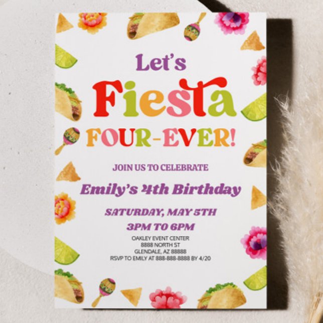 Let's Fiesta Four Ever Taco 4th Birthday Party Invitation (Creator Uploaded)