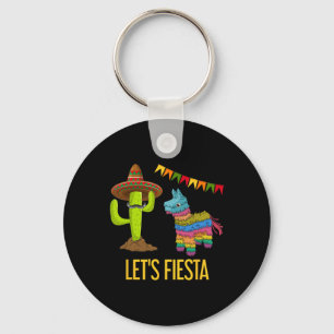 Lets Fiesta Funny Mexican Party Pinata Cactus Cinc Key Ring