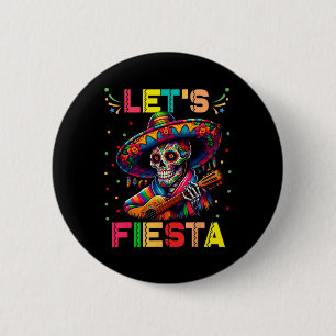 Let's Fiesta Funny Sugar Skull Playing Guitar Cinc 6 Cm Round Badge
