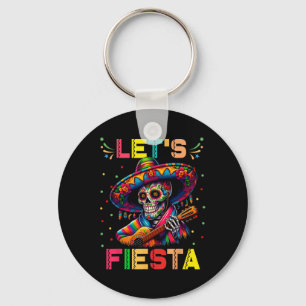 Let's Fiesta Funny Sugar Skull Playing Guitar Cinc Key Ring