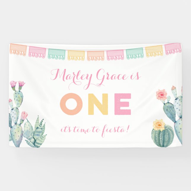 Let's Fiesta! Girl 1st Birthday Party Welcome Banner (Horizontal)