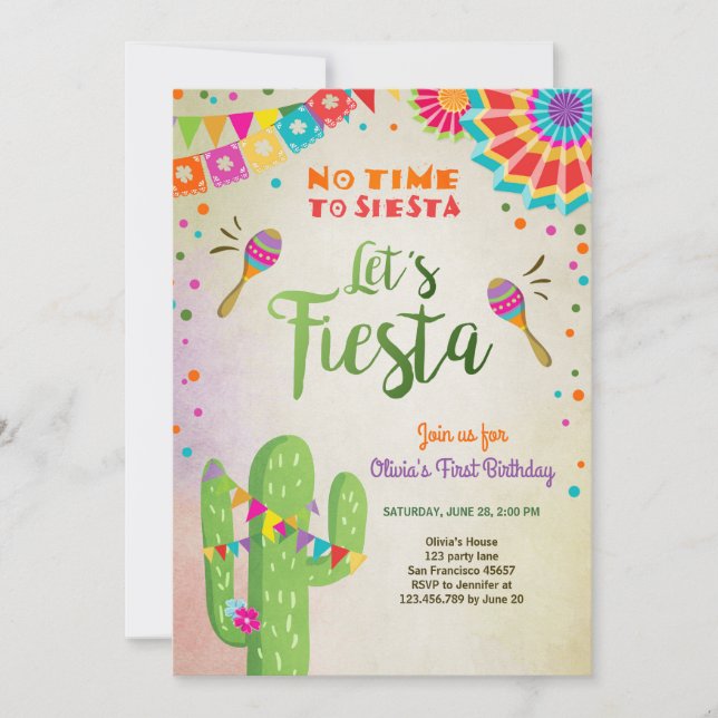 Let's Fiesta invitation Mexican Birthday Cactus (Front)