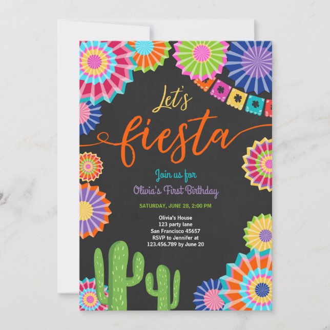 Let's Fiesta invitation Mexican Birthday Cactus (Front)