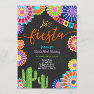 Let's Fiesta invitation Mexican Birthday Cactus