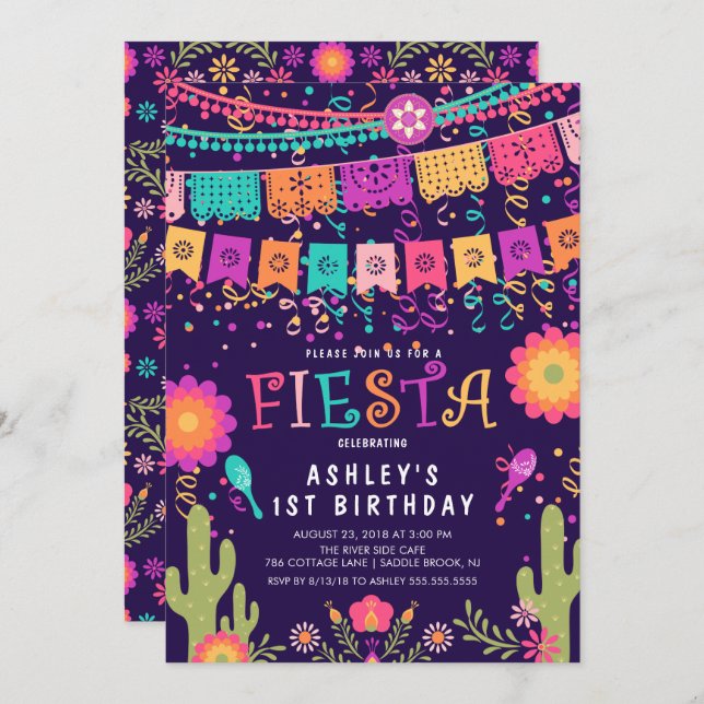 Let's Fiesta Kids Birthday Party Invitation (Front/Back)