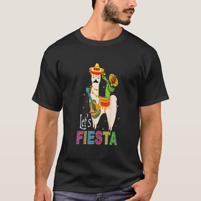 Let's Fiesta Llama Cinco De Mayo Cactus Sombrero M T-Shirt (Front)