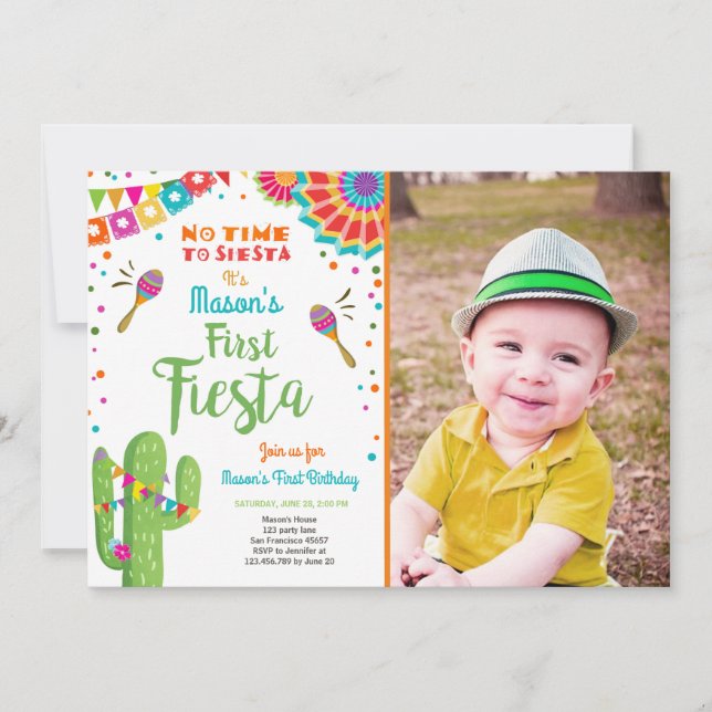 Let's Fiesta Mexican Birthday Cactus Boy Invitation (Front)