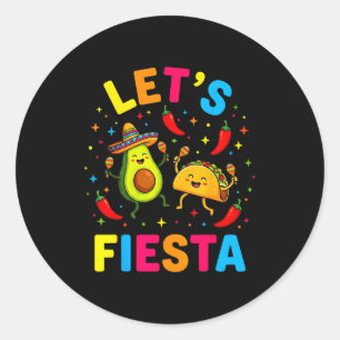 Let's fiesta mexican cinco de mayo maracas, avocad classic round sticker